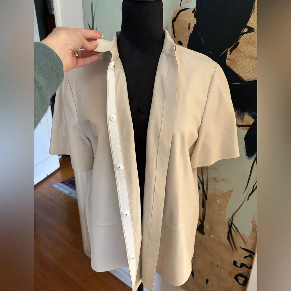 Lafayette 148 New York Cream Button-Front Blouse - Picture 5 of 8